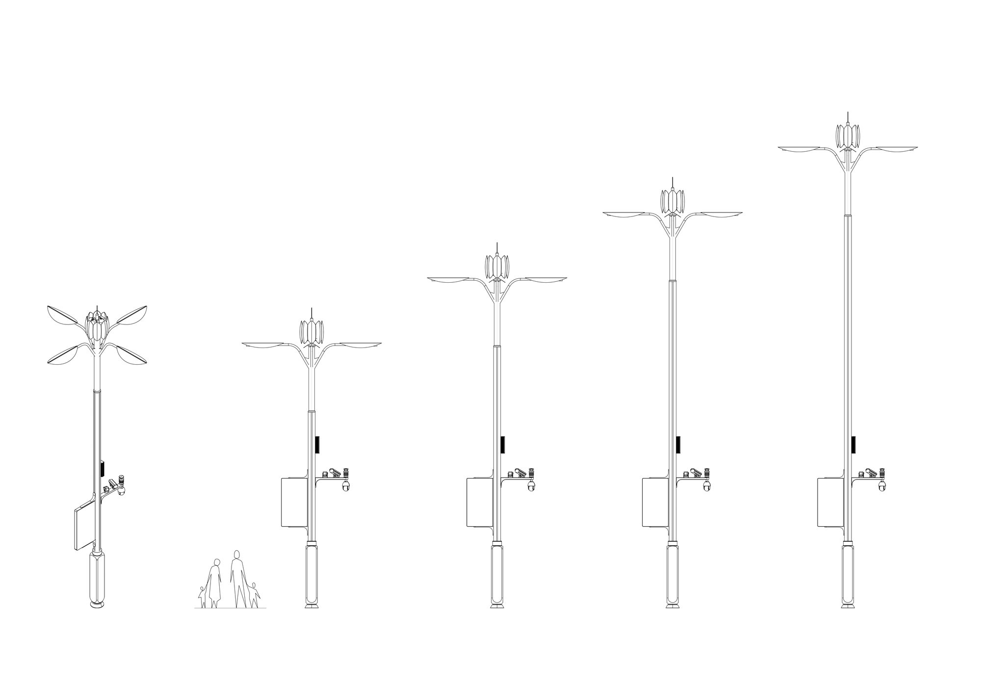 MJZ-ZH-ZJ-010 景观造型灯杆 高度系列对比图