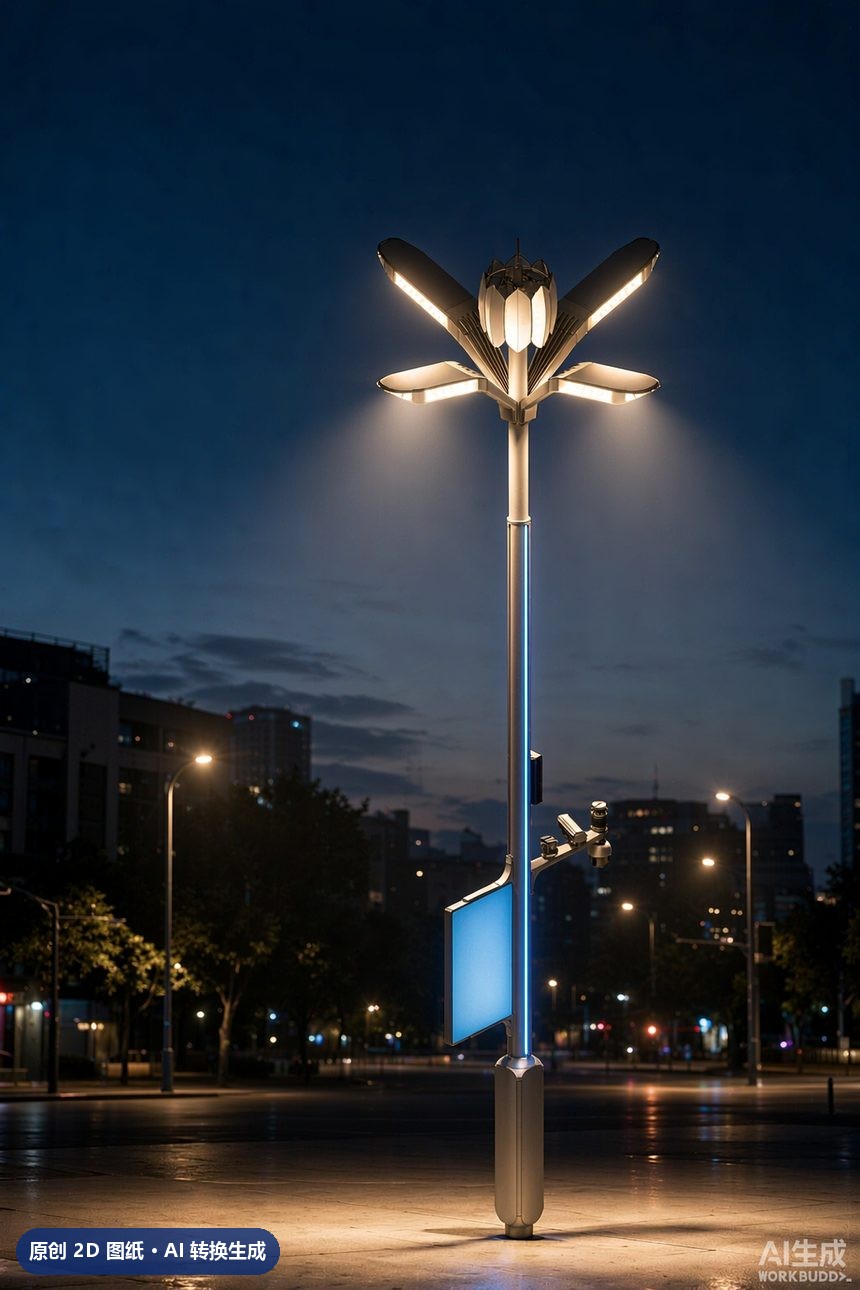 MJZ-ZH-ZJ-002 景观造型灯杆 3D效果图 夜景